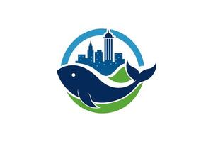 Whale with city abstract circle logo vector