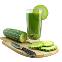 Cucumber Fresh Juice on Cutting Board with Knife and Slice AI-Generative png