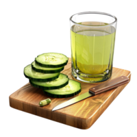 Glass of Green Juice with Cucumber Slices on Cutting Board AI-Generative png
