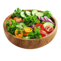 Wooden Bowl with Salad on Transparent Background AI-Generative png