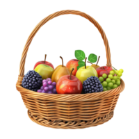 Harvested Fruits in Basket on Transparent Background AI-Generative png