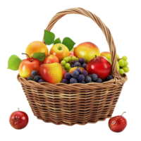Basket Full of Fruits on Transparent Background AI-Generative png