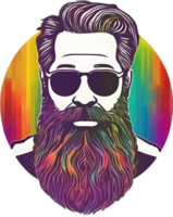Rainbow-hued full beard adorns man's expressive face. AI-generated. png