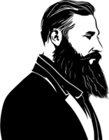 Striking bearded man portrait showcases full black stencil style. AI-generated. png