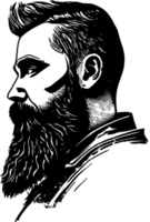 Striking bearded man portrait showcases full black stencil style. AI-generated. png