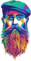 Rainbow-hued full beard adorns man's expressive face. AI-generated. png