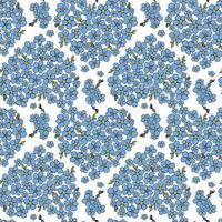 A blue and white floral hearts pattern with a white background The blue forget me not flowers are arranged in a striped pattern vector