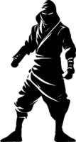 Full-body Ninja black stencil dynamic silhouette for artistic projects. AI-generated. png