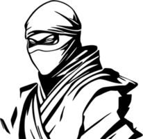 Mysterious ninja silhouette emerges from shadowy black stencil. AI-generated. png
