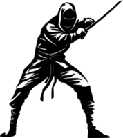 Full-body Ninja black stencil dynamic silhouette for artistic projects. AI-generated. png