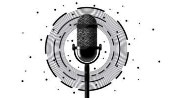 Professional microphone in radio station studio on air, Microphone, Happy radio host broadcasting in studio, record a podcast with headphones and microphone for live streaming png