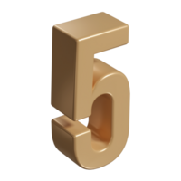 3d number five 5 golden or bronze shining typography symbol or sign template, realistic illustration. Gold fifth digit or figure for numbering png