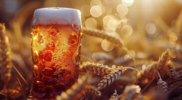 A Glass of Beer Amidst Golden Wheat in a Summer Field photo