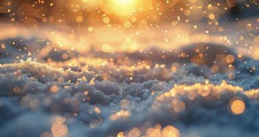 Golden Sunlight Reflecting on Sparkling Snow During Sunset photo