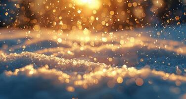 Golden Sunlight Reflecting on Sparkling Snow During Sunset photo