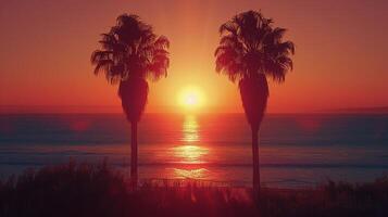 Tropical Sunset Silhouette With Palm Trees on a Beach photo
