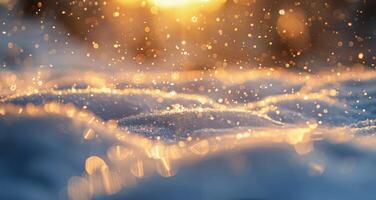 Golden Sunlight Reflecting on Sparkling Snow During Sunset photo