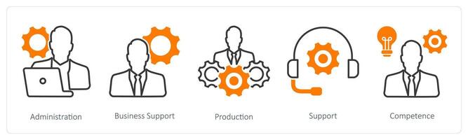 A set of 5 Business and Office icons as administration, business support, production vector