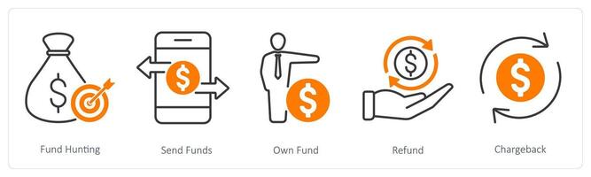 A set of 5 Banking icons as fund hunting, send funds, own funds vector