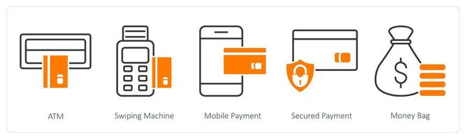 A set of 5 Shopping icons as atm, swiping machine, mobile payment vector