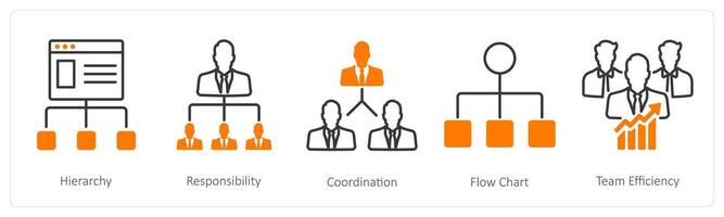 A set of 5 Business and Office icons as hierarchy, responsibility, coordination vector