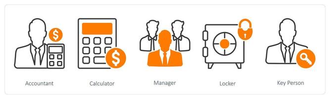 A set of 5 Business and Office icons as accountant, calculator, manager vector