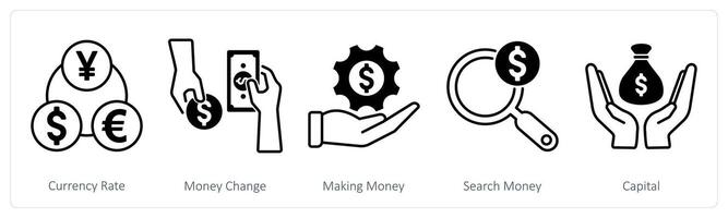 A set of 5 Banking icons as currency rate, money change, money making vector