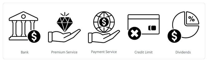 A set of 5 Banking icons as bank, premium service, payment service vector