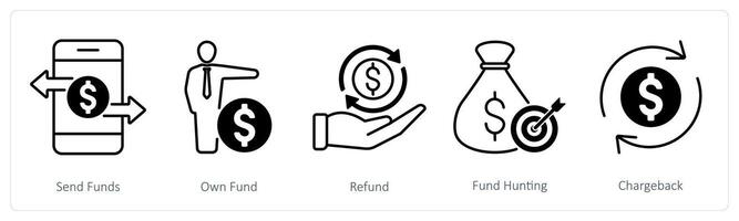 A set of 5 Banking icons as send funds, own fund, refund vector