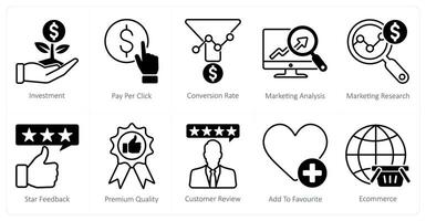 A set of 10 seo icons as investment, pay per click, conversion rate vector