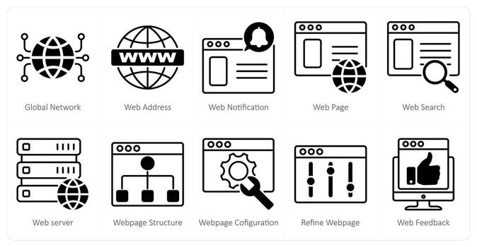 un conjunto de 10 seo íconos como global red, web DIRECCIÓN, web notificación vector