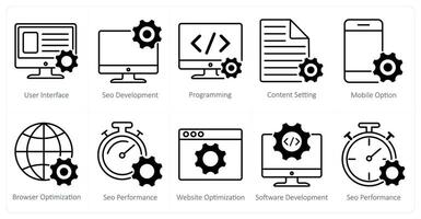 A set of 10 seo icons as user interface, seo development, programming vector