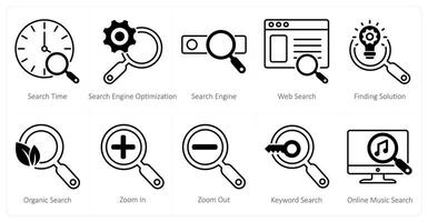 A set of 10 seo icons as search time, search engine optimization, search engine vector