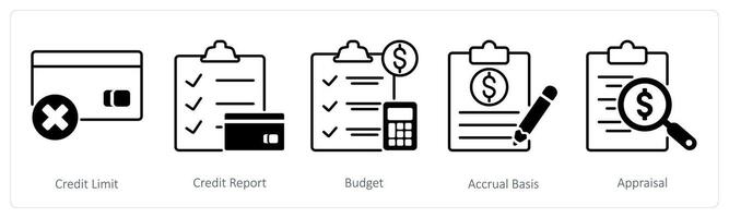 A set of 5 Banking icons as credit limit, credit report, budget vector