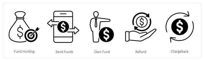 A set of 5 Banking icons as fund hunting, send funds, own funds vector