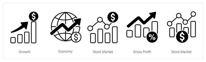 A set of 5 Banking icons as growth, economy, stock market vector