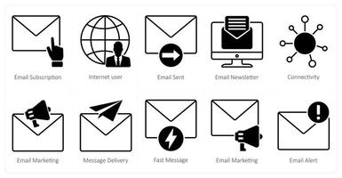 A set of 10 seo icons as email subscription, internet user, email sent vector