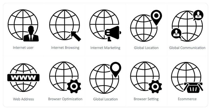 A set of 10 seo icons as internet user, internet browsing, internet marketing vector