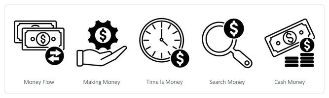A set of 5 Banking icons as money flow, money making, time is money vector