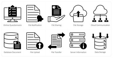 A set of 10 seo icons as online questionnaire, file notification, file sharing vector