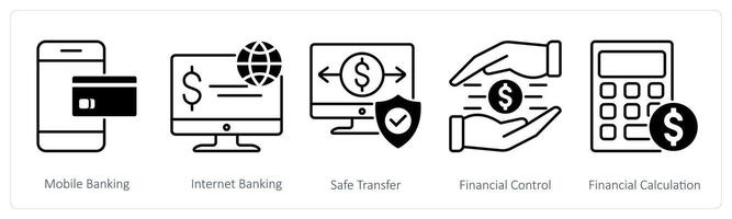 A set of 5 Banking icons as mobile banking, internet banking, safe transfer vector