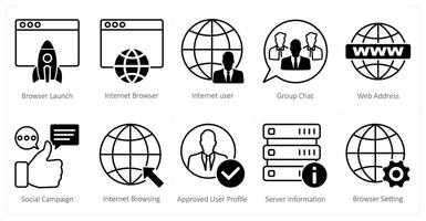 A set of 10 seo icons as browser launch, internet browser, internet user vector