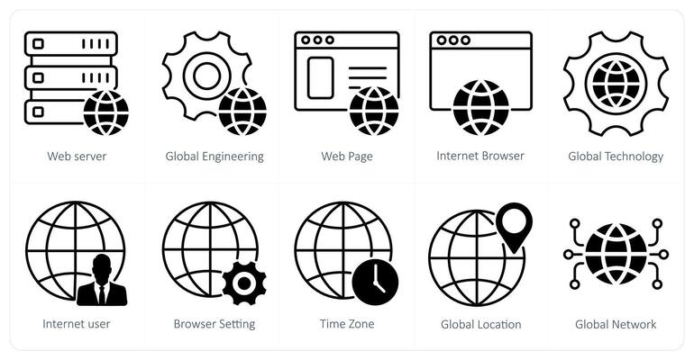 A set of 10 seo icons as web server, global engineering, webpage
