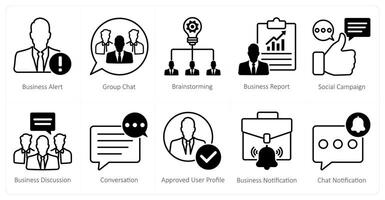 A set of 10 seo icons as business alert, group chat, brainstorming vector