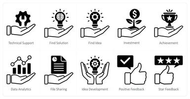 A set of 10 seo icons as technical support, find solution, find idea vector