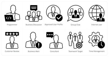 A set of 10 seo icons as programmer, business discussion, approved user profile vector