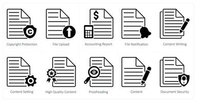A set of 10 seo icons as copyright protection, file upload, accounting report vector
