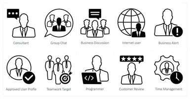 A set of 10 seo icons as consultant, group chat, business discussion vector