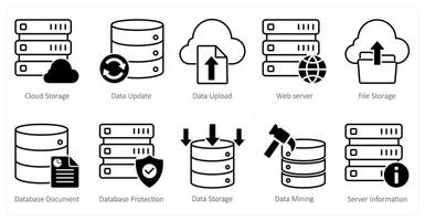 A set of 10 seo icons as cloud storage, data update, data upload vector