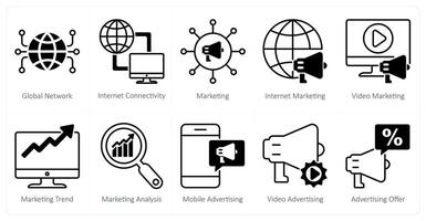 A set of 10 seo icons as global network, internet connectivity, internet marketing vector